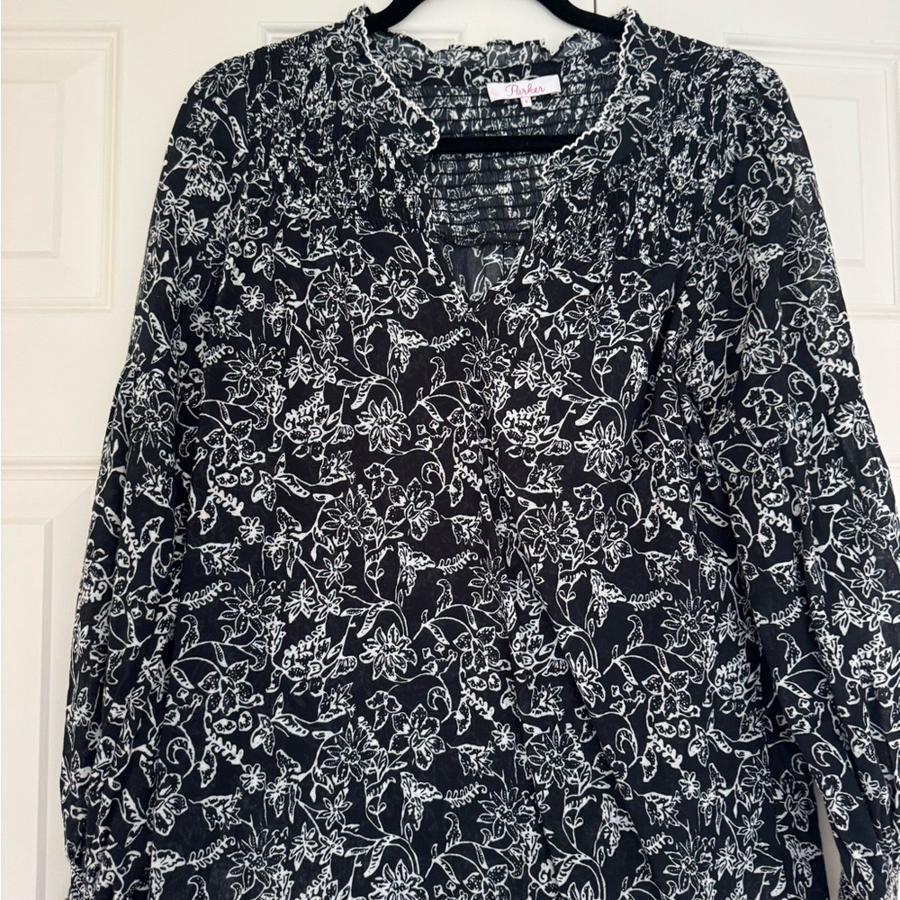 Parker Black and White Fitted Long Sleeve Blouse